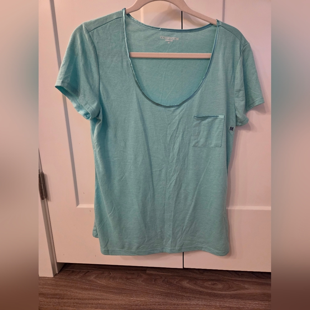 New Covington Aqua Scoop Neck Pocket T-Shirt